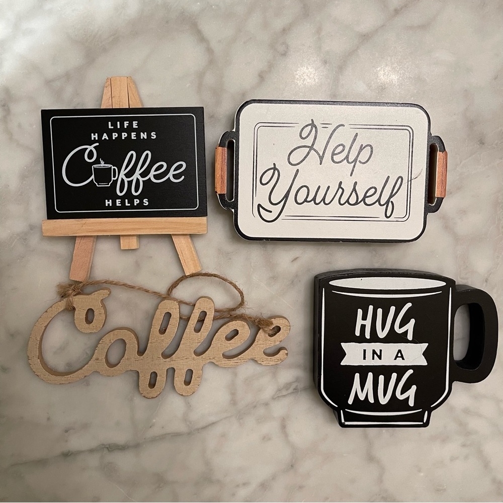 Coffee Bar Counter Decor Worded Set of 4